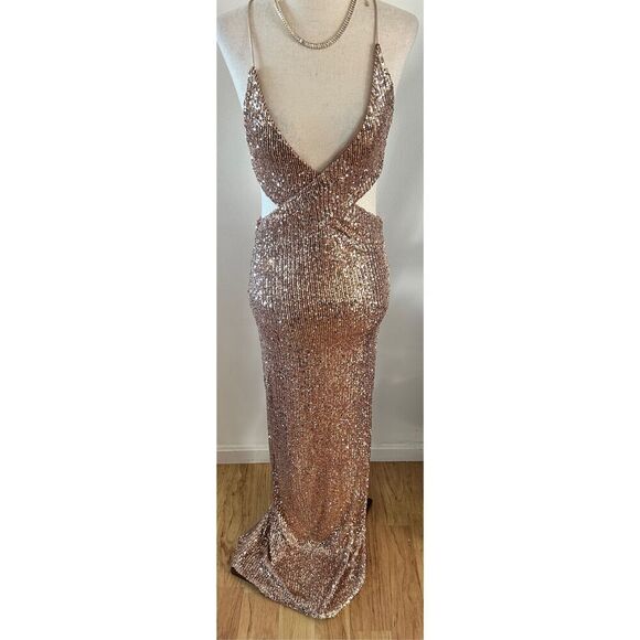 Ronny Kobo Falina Surplice Side-Cutout Sequin Column Gown size 4 - Picture 1 of 5